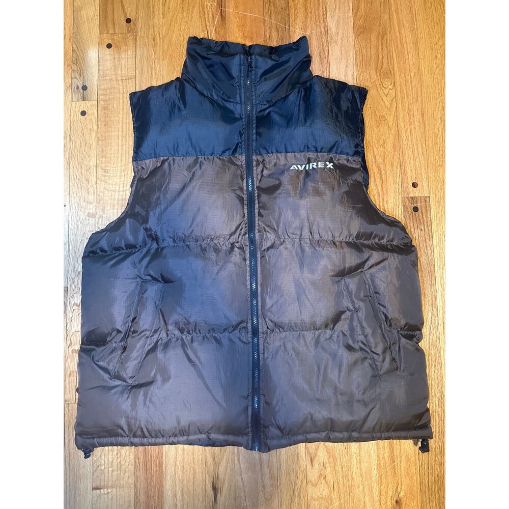 Avirex Superior Puffer Vest Men XL Brown Black Full Zip Insulated